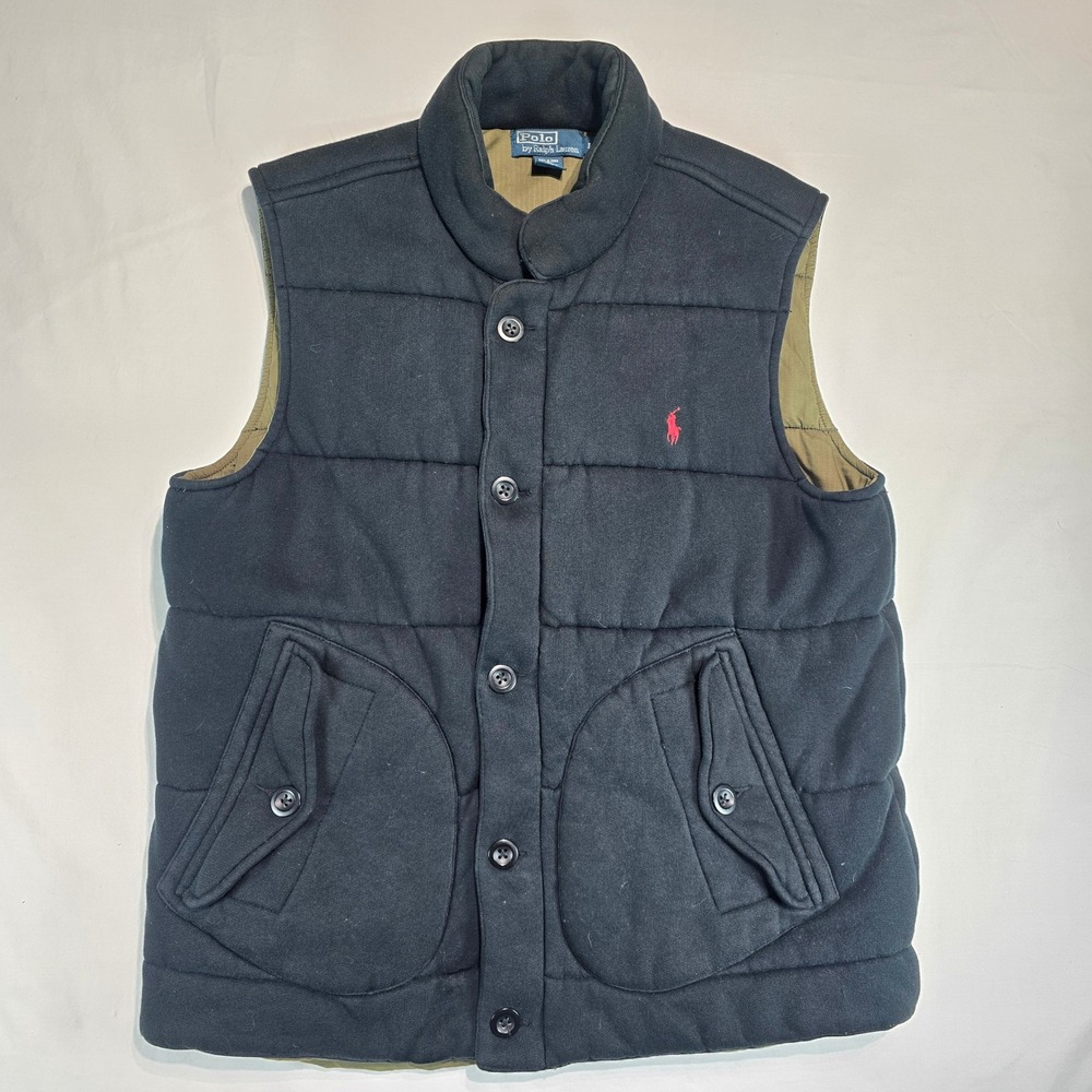 VTG Polo Ralph Lauren Mens Navy Blue Quilted Puffer Vest Large Red Pony - Picture 1 of 15